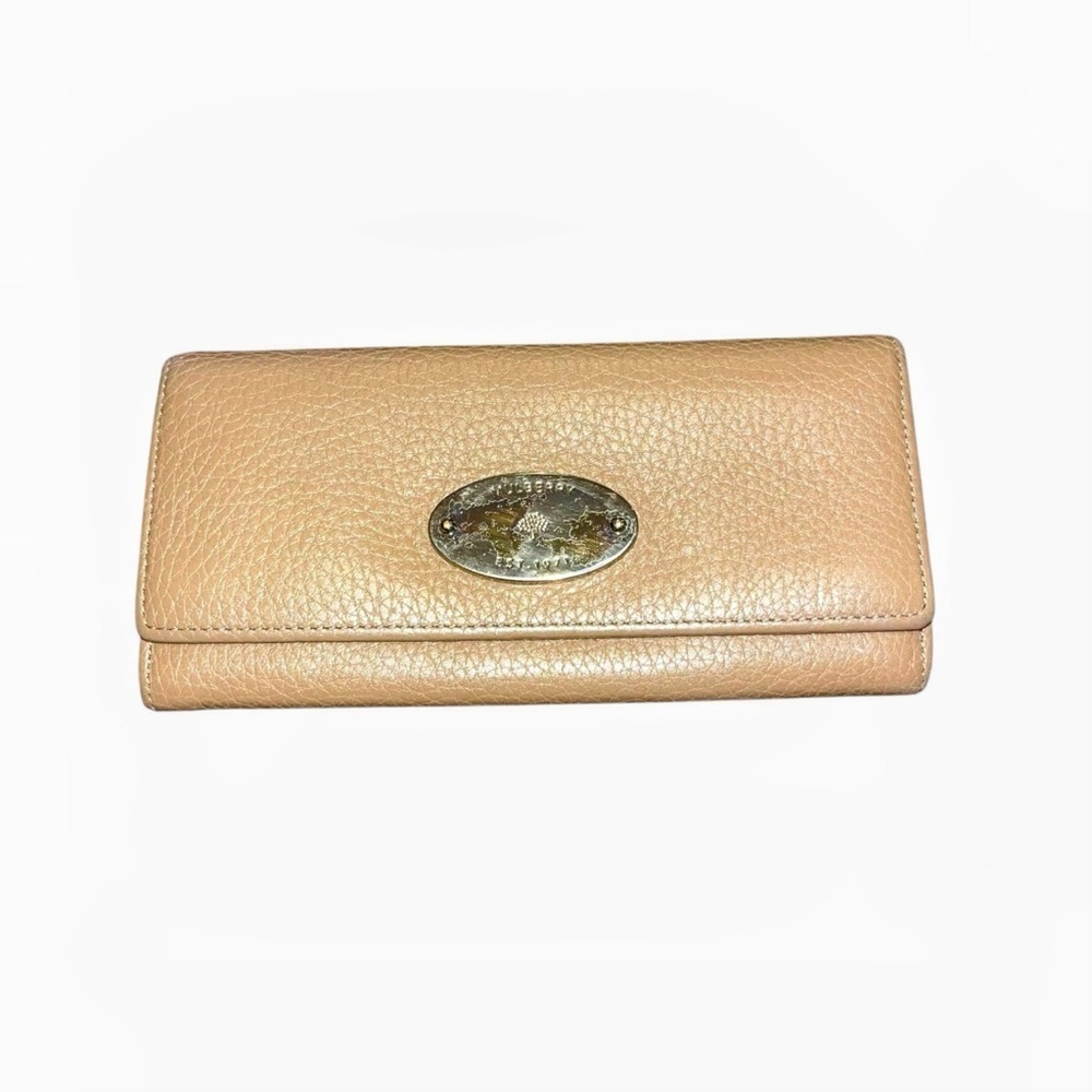 Vintage MULBERRY Continental Plaque Long Wallet leather tan taupe new w/o tags